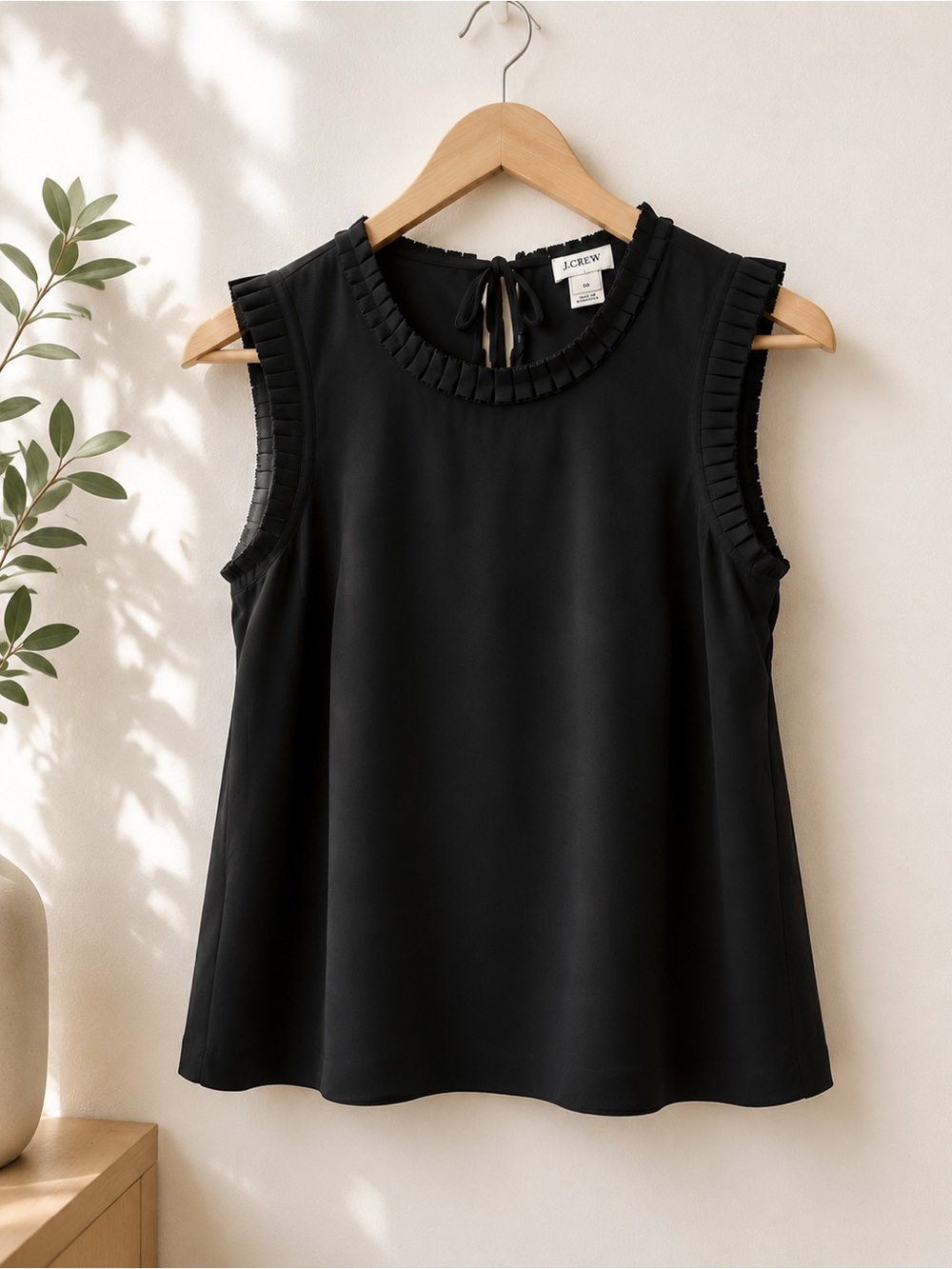 J. Crew Black Sleeveless Ruffle-Neck Camisole